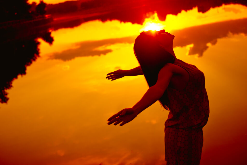 Sunset woman is free