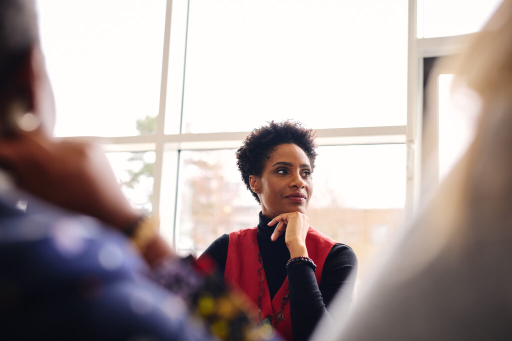 woman observes and is listening